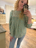 Floral Embroidered 3/4 Sleeve Blouse