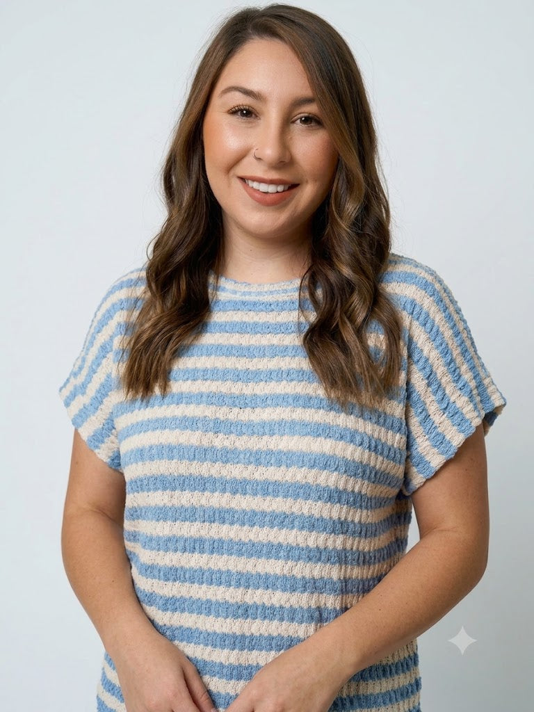 Textured Stripe Round Neck Dolman Sleeve Knit Top