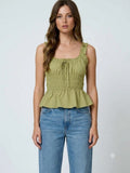 Ruffled Front Tie Shirred Waist Tank Top-Kiwi