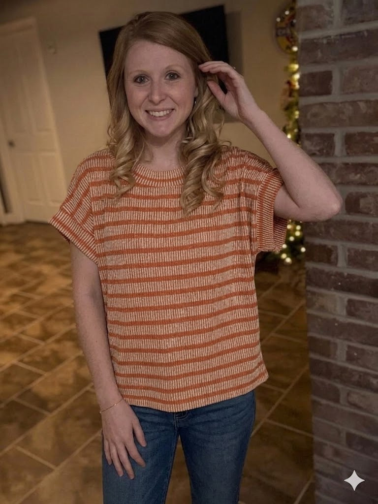 Easy Going Rust Rib Striped Top