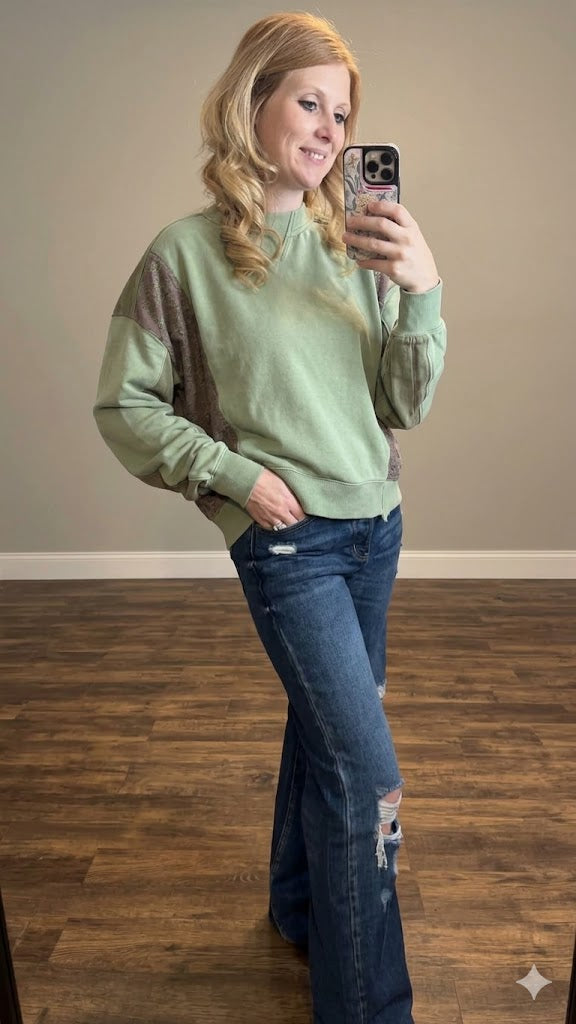 Patchwork Print Mix Mineral Wash Pullover Top