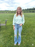 Waffle Knit Embroidered Contrast Sleeves