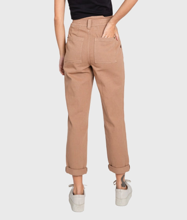 High Rise Paper Bag Mom Jeans w/ Elastic Band)