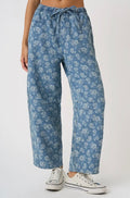 Floral Print Elastic Waist Barrel Jean