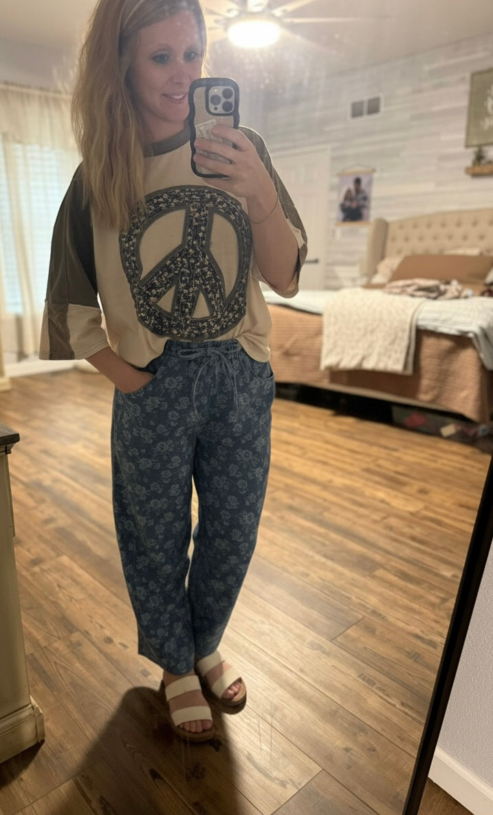 Peace Sign Patch Mineral Wash Top