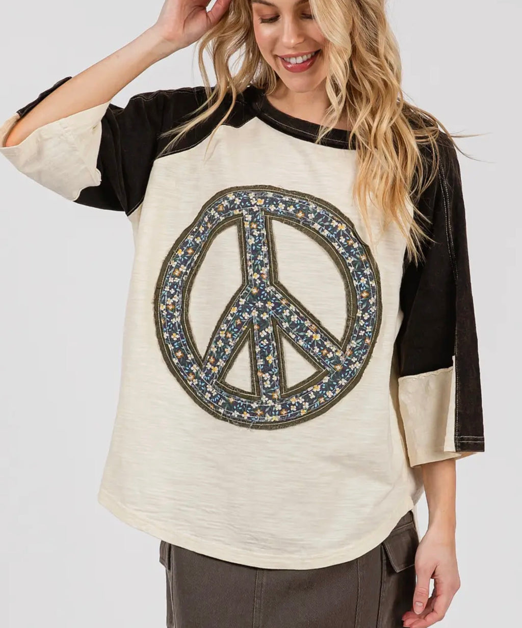 Peace Sign Patch Mineral Wash Top