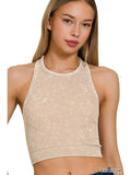 Washed Ribbed Seamless Cropped Tank Top- Ash Mocha