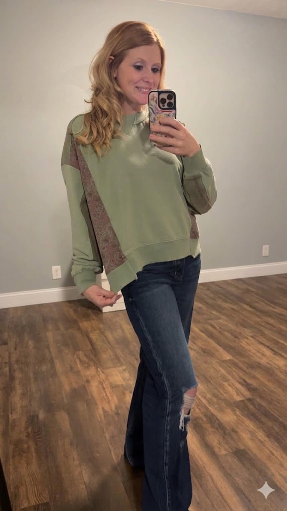 Patchwork Print Mix Mineral Wash Pullover Top