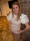 Mix Media Striped Balloon Sleeve Top